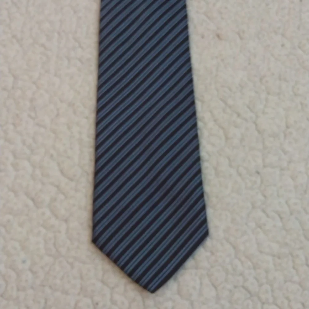 Villa Ponti Brown/Light Blue Stripe Silk Tie (Made in Italy) - Picture 2 of 10